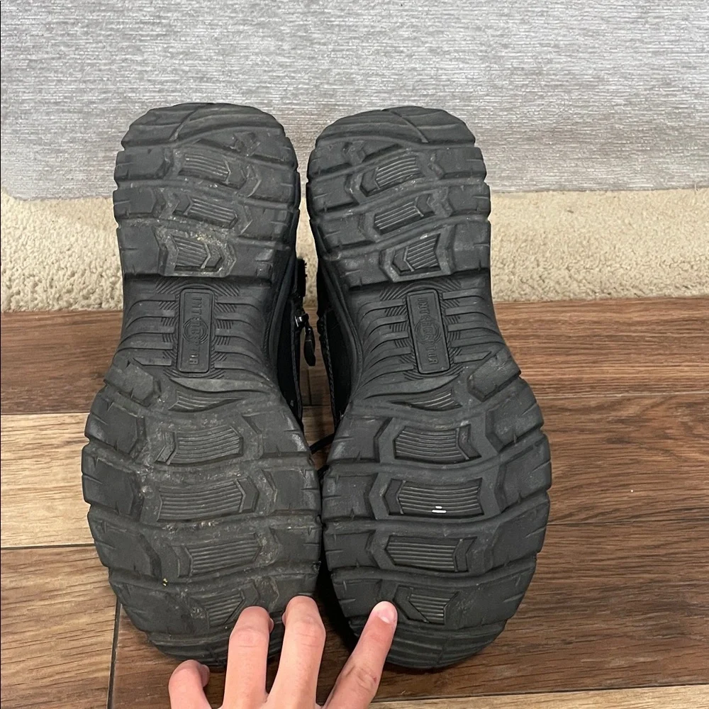 Black interceptor tactical boots with zipper closure